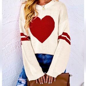 Miss Sparkling BRAND NEW red cream heart sweater Sz M